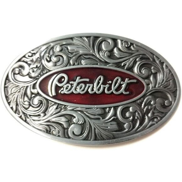Peterbilt Men's Silver Vintage Style Antique Pewter Finish Metal Belt Buckle - Picture 1 of 1